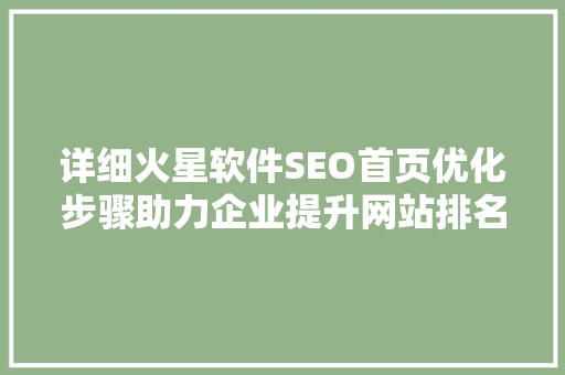 详细火星软件SEO首页优化步骤助力企业提升网站排名与流量