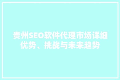 贵州SEO软件代理市场详细优势、挑战与未来趋势