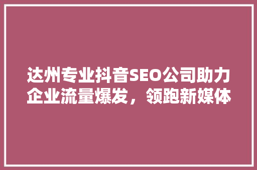 达州专业抖音SEO公司助力企业流量爆发，领跑新媒体营销