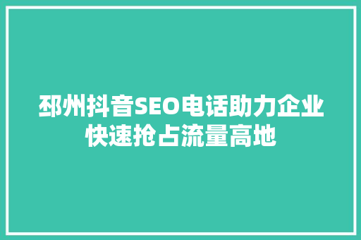 邳州抖音SEO电话助力企业快速抢占流量高地