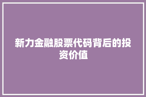 新力金融股票代码背后的投资价值