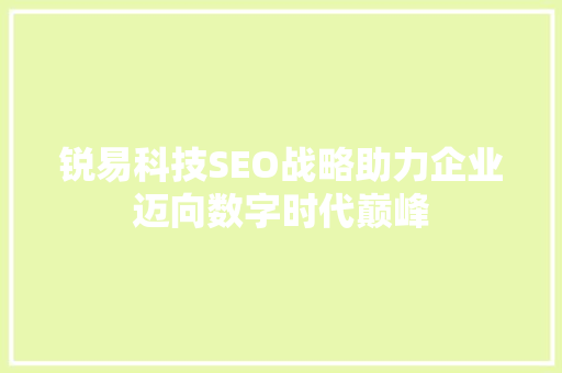 锐易科技SEO战略助力企业迈向数字时代巅峰