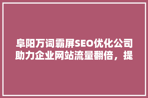 阜阳万词霸屏SEO优化公司助力企业网站流量翻倍，提升品牌知名度