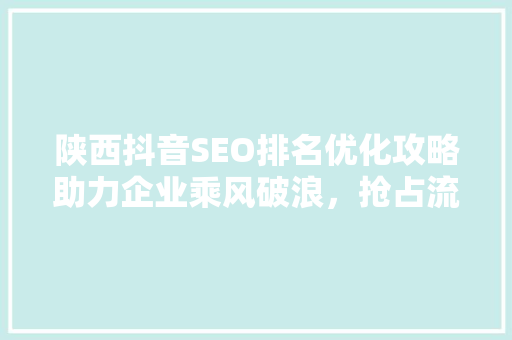 陕西抖音SEO排名优化攻略助力企业乘风破浪，抢占流量高地