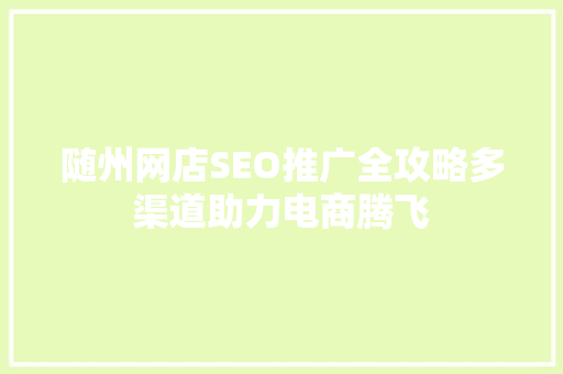 随州网店SEO推广全攻略多渠道助力电商腾飞