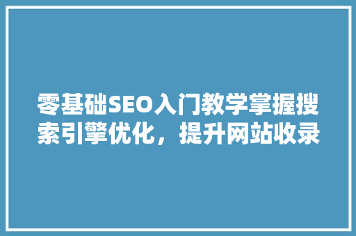 零基础SEO入门教学掌握搜索引擎优化，提升网站收录与排名