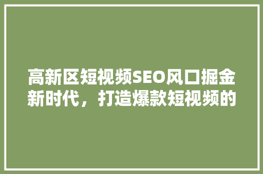 高新区短视频SEO风口掘金新时代，打造爆款短视频的方法  第1张