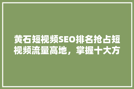 黄石短视频SEO排名抢占短视频流量高地，掌握十大方法