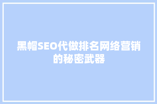 黑帽SEO代做排名网络营销的秘密武器