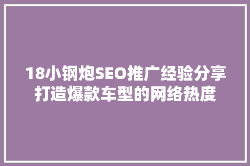 18小钢炮SEO推广经验分享打造爆款车型的网络热度