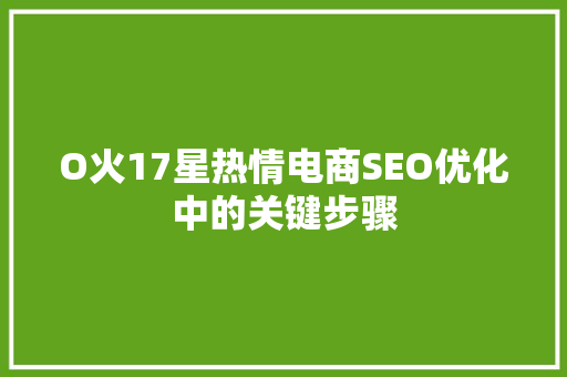 O火17星热情电商SEO优化中的关键步骤