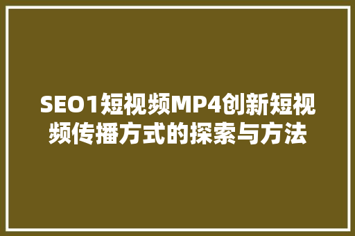 SEO1短视频MP4创新短视频传播方式的探索与方法