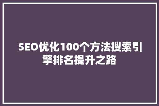 SEO优化100个方法搜索引擎排名提升之路
