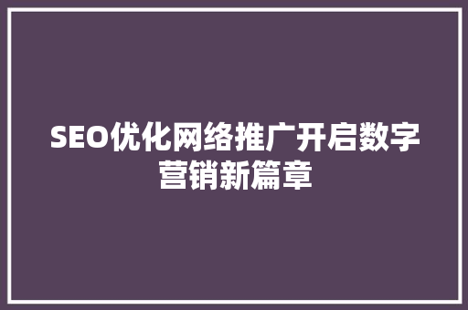 SEO优化网络推广开启数字营销新篇章
