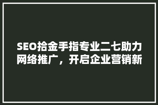 SEO拾金手指专业二七助力网络推广，开启企业营销新篇章