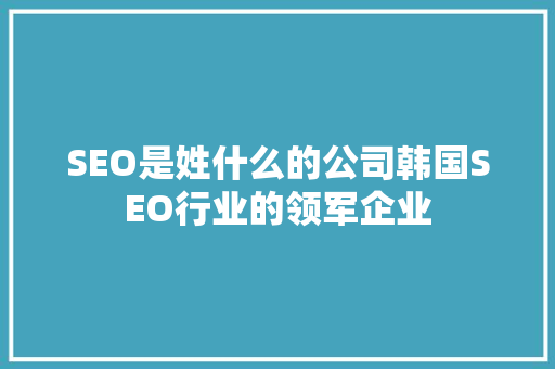 SEO是姓什么的公司韩国SEO行业的领军企业