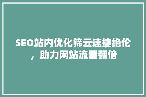 SEO站内优化筛云速捷绝伦，助力网站流量翻倍