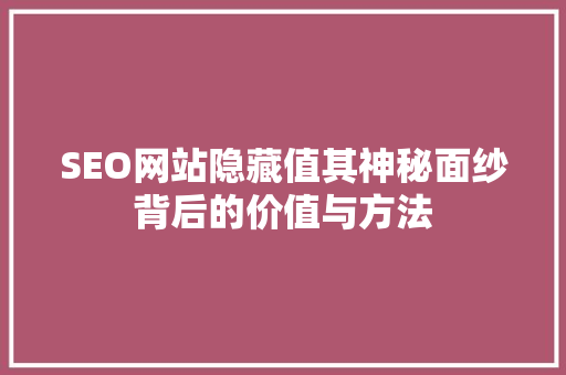 SEO网站隐藏值其神秘面纱背后的价值与方法