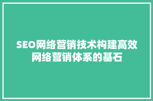 SEO网络营销技术构建高效网络营销体系的基石