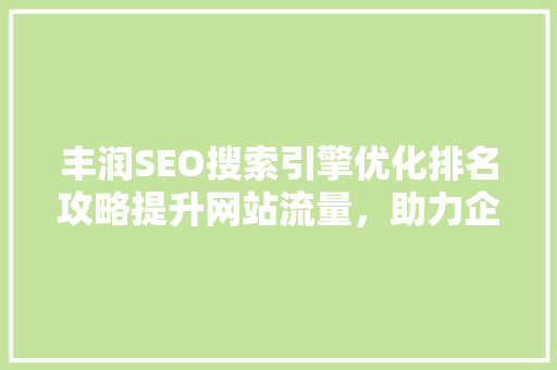 丰润SEO搜索引擎优化排名攻略提升网站流量，助力企业腾飞
