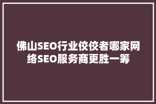 佛山SEO行业佼佼者哪家网络SEO服务商更胜一筹