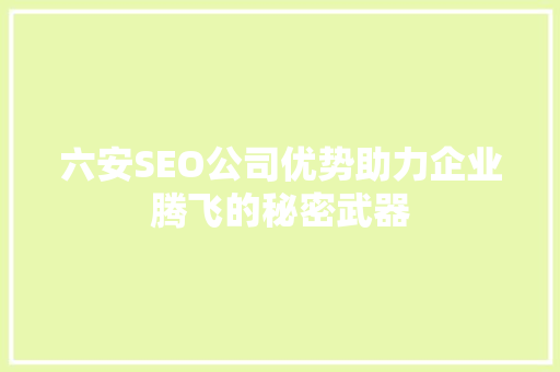 六安SEO公司优势助力企业腾飞的秘密武器