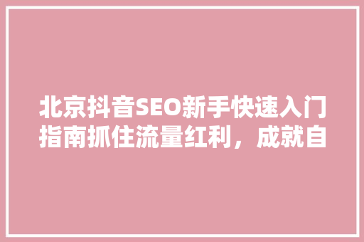 北京抖音SEO新手快速入门指南抓住流量红利，成就自媒体霸主