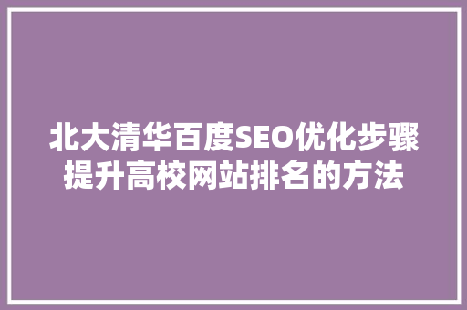 北大清华百度SEO优化步骤提升高校网站排名的方法