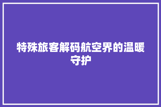 特殊旅客解码航空界的温暖守护