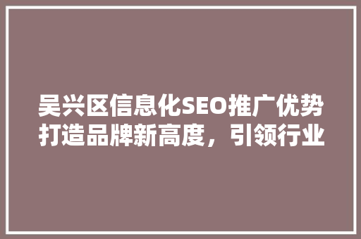 吴兴区信息化SEO推广优势打造品牌新高度，引领行业潮流