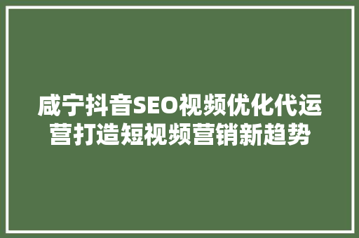 咸宁抖音SEO视频优化代运营打造短视频营销新趋势