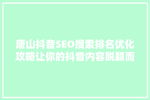 唐山抖音SEO搜索排名优化攻略让你的抖音内容脱颖而出