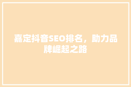 嘉定抖音SEO排名，助力品牌崛起之路