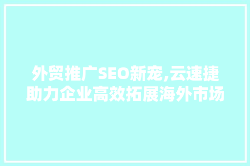 外贸推广SEO新宠,云速捷助力企业高效拓展海外市场
