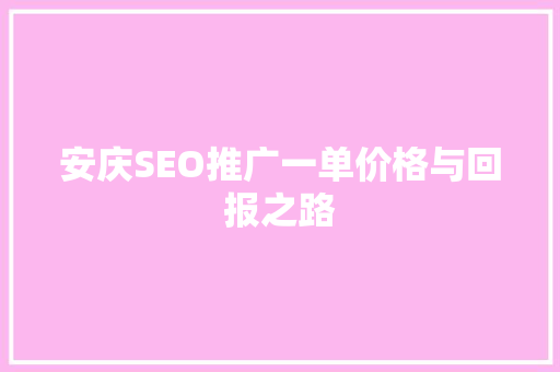 安庆SEO推广一单价格与回报之路
