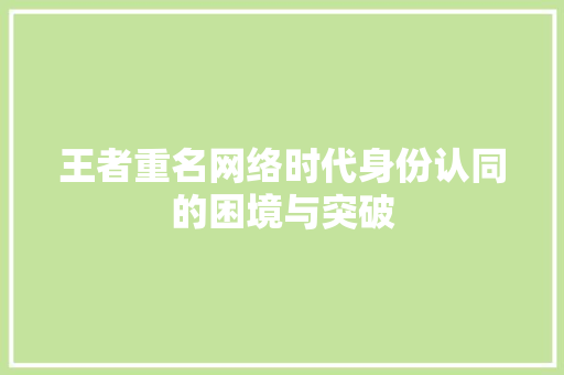 王者重名网络时代身份认同的困境与突破