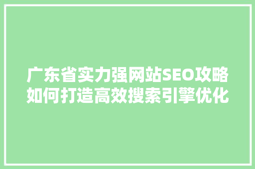 广东省实力强网站SEO攻略如何打造高效搜索引擎优化步骤