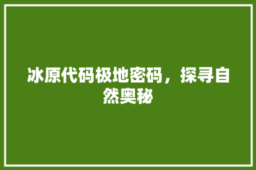 冰原代码极地密码，探寻自然奥秘