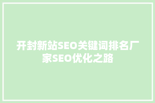 开封新站SEO关键词排名厂家SEO优化之路