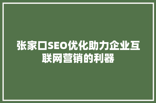 张家口SEO优化助力企业互联网营销的利器
