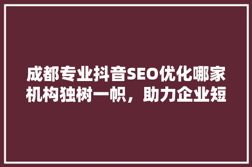 成都专业抖音SEO优化哪家机构独树一帜，助力企业短视频营销腾飞