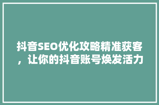 抖音SEO优化攻略精准获客，让你的抖音账号焕发活力