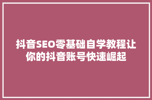 抖音SEO零基础自学教程让你的抖音账号快速崛起