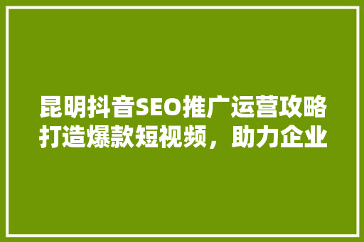 昆明抖音SEO推广运营攻略打造爆款短视频，助力企业腾飞
