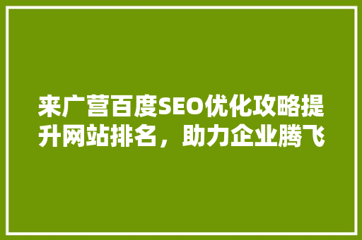 来广营百度SEO优化攻略提升网站排名，助力企业腾飞