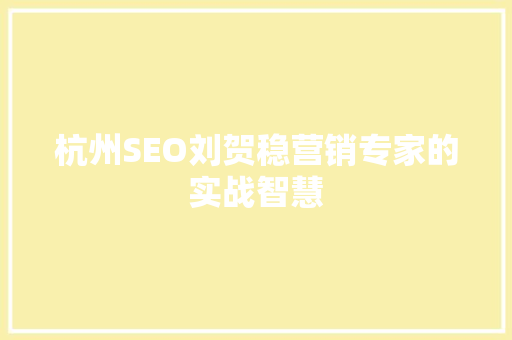 杭州SEO刘贺稳营销专家的实战智慧