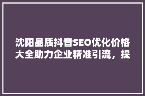沈阳品质抖音SEO优化价格大全助力企业精准引流，提升品牌知名度