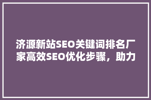 济源新站SEO关键词排名厂家高效SEO优化步骤，助力企业提升在线竞争力