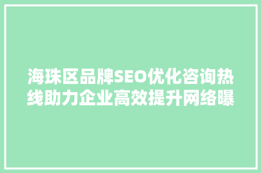海珠区品牌SEO优化咨询热线助力企业高效提升网络曝光度