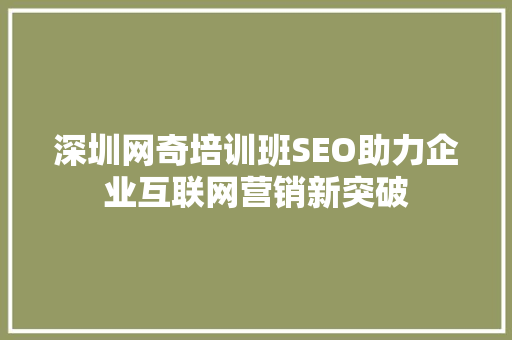 深圳网奇培训班SEO助力企业互联网营销新突破